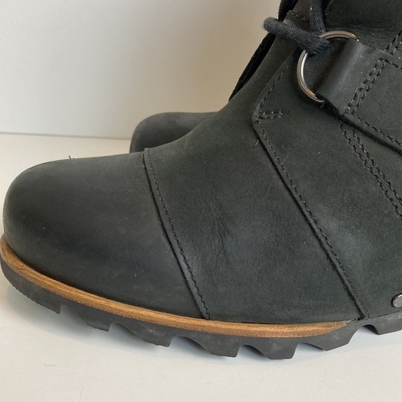 SOREL Joan Of Arctic Leather Wedge Mid Ankle Boots Black Gorp NL2173-001 9.5 - Picture 6 of 16